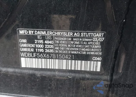 2007 Mercedes-Benz E 350 from USA, damaged, VIN WDBUF56X67B150421